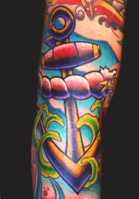 Tattoos - anchor with wacky water and a ripped rope - 15534